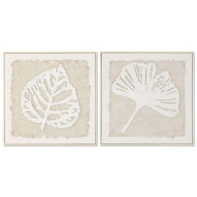 Canvas Home ESPRIT Wit Beige Blad van een plant Cottage 62,5 X 3,5 X 62,5 CM (2 Stuks)