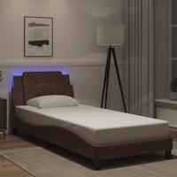 Bedframe met LED zonder matras "Zadar" kunstleer bruin 90x190 cm