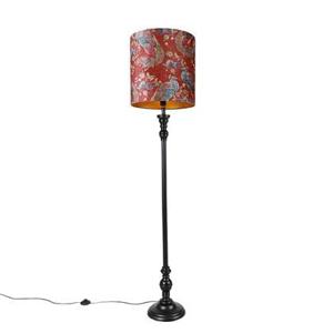 QAZQA Vloerlamp zwart met kap pauw rood 40 cm - Classico