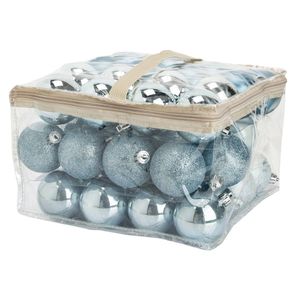 48x stuks kunststof kerstballen ijsblauw 6 cm in opbergtas/opbergbox - Kerstbal