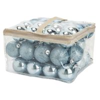 48x stuks kunststof kerstballen ijsblauw 6 cm in opbergtas/opbergbox - Kerstbal - thumbnail
