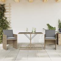 3-delige Bistroset met kussens poly rattan gemengd beige
