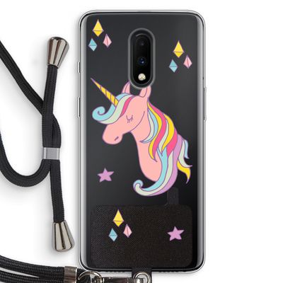 Roze eenhoorn: OnePlus 7 Transparant Hoesje met koord