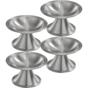 Luxe kaarsenhouder voor stompkaarsen - 4x - zilver - metaal - voor kaarsen van 5-6 cm