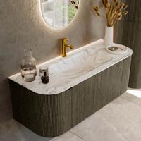 Badmeubel Mondiaz Kurve-Dlux | 120 cm cm | Meubelkleur Shadow | Wastafelkleur Glace | Solid surface | Wasbak midden spoelbak | 1 kraangat