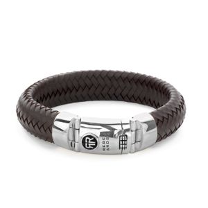 Rebel and Rose RR-L0098-S Armband Ltd. Big Half Round Braided Earth leder/zilver 16 mm bruin M 19,5 cm