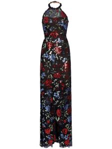 Marchesa Notte robe longue à fleurs - Noir