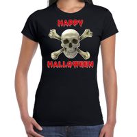 Happy Halloween horror schedel verkleed t-shirt zwart voor dames