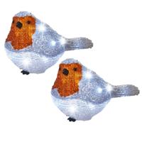 Kerstverlichting LED figuur - 2x - roodborstje - voor buiten - 21 cm Kerstverlichting LED figuur - 2x - roodborstje - voor buiten - 21 cm