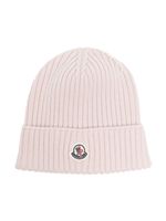 Moncler Enfant bonnet nervuré à patch logo - Rose - thumbnail