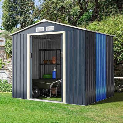 Metalen Tuinhuis met 2 Afsluitbare Schuifdeuren 4 Ventilatiegaten Leunend Dak Tuinhuis Grijs Opbergruimte voor Fiets Vuilnisbak