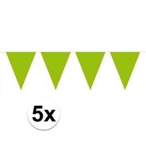 5 stuks Vlaggenlijnen/slingers XXL limegroen 10 meter