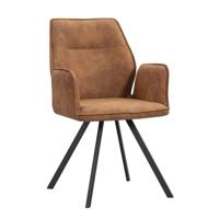 2e Halve Prijs Leen Bakker - Eetkamerstoel Raffy Met Armleuning - Cognac - Stof - Bruin - 63x58x92 Cm
