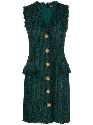 Balmain robe courte en tweed à col v - Vert