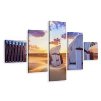 Schilderij - Strandstoelen, 5 luik, Premium Print - thumbnail