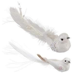 Kersthangers - 2x - wit - vogeltje - op clip - 16,5 cm - kunststof - kerstversiering