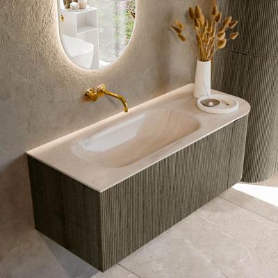 Badmeubel Mondiaz Kurve-Dlux | 115 cm | Meubelkleur Shadow | Wastafelkleur Meli | Solid surface | Wasbak linker zijde spoelbak | Zonder kraangat(en)
