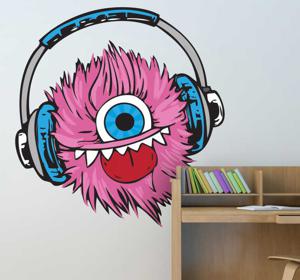 Sticker roze monster koptelefoon