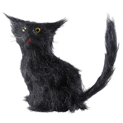 Zwarte horror decoratie kat/poes - 12 cm - Halloween decoratie dieren