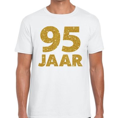 95 jaar goud glitter verjaardag kado shirt wit heren
