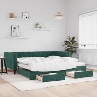 Slaapbank onderschuifbed lades 100x200 cm fluweel donkergroen Slaapbank onderschuifbed lades 100x200 cm fluweel donkergroen