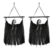 Set van 2x stuks hangende horror Halloween decoratie geest 30 cm met licht en geluid - thumbnail