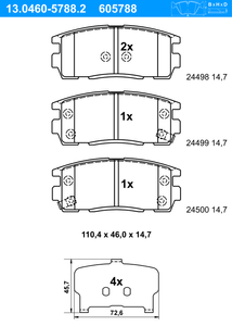 Remblokkenset, schijfrem ATE, u.a. fÃ¼r Vauxhall, Opel, Chevrolet, Hyundai