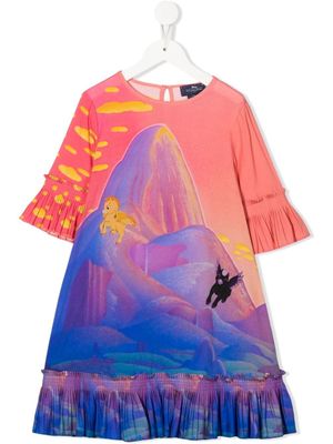 Stella McCartney Kids robe volantée à imprimé graphique - Bleu