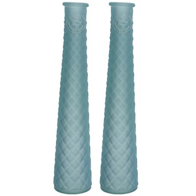 2x stuks bloemenvazen gerecycled glas - D7 x H32 cm - mat lichtblauw
