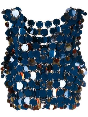 Rabanne haut en maille métallisée à coupe crop - Bleu