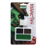 Heksen verkleed schmink/make-up set - bruin/zwart/groen - met sponsje - thumbnail
