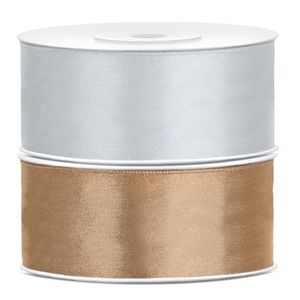 Bellatio decorations 2x rollen satijn sierlint 2.5 cm x 25 meter goud en zilver