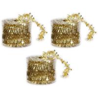 Kerstslinger - 3x - goud - kunststof/plastic - 3,5 cm x 700 cm - kerstdecoratie