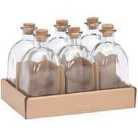 Glazen flesjes met kurk dop - 6x stuks - transparant - glas - 250 ml   -