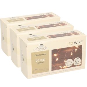 3x Koperen kerstverlichting met timer 20 LED lampjes 1 meter