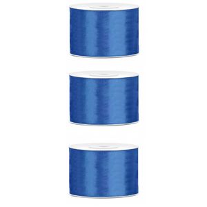 3x Hobby/decoratie helderblauw satijnen sierlinten 5 cm/50 mm x 25 meter