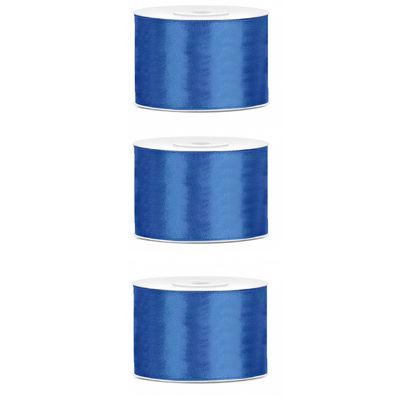 3x Hobby/decoratie helderblauw satijnen sierlinten 5 cm/50 mm x 25 meter