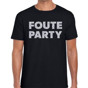 Foute party zilveren glitter tekst t-shirt zwart heren