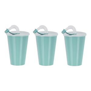 Drinkbeker met deksel en rietje - 6x - licht groen - kunststof - 450 ml - 12 x 9 cm