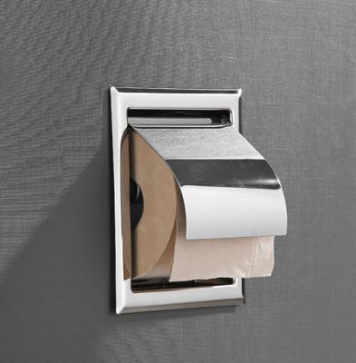 Toiletrolhouder SaniClear Shine | Inbouw | Met klep | Messing | Vierkant | Chroom
