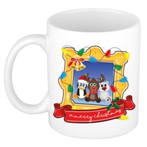 Kerst cadeau koffiemok - kerst diertjes - wit - 300 ml - keramiek