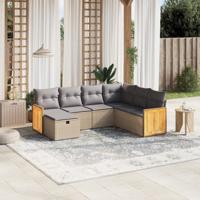 7-delige Loungeset met kussens poly rattan gemengd beige