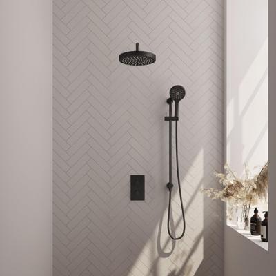 BRAUER Stripe Thermostatische Inbouw Regendouche - 3-weg - rechthoekig - SET 23 - 25cm douchekop - gebogen muurarm - 3-standen handdouche - doucheslang - geïntegreerde glijstang - mat zwart 5-S-409