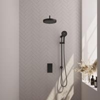 BRAUER Stripe Thermostatische Inbouw Regendouche - 3-weg - rechthoekig - SET 23 - 25cm douchekop - gebogen muurarm - 3-standen handdouche - doucheslang - geïntegreerde glijstang - mat zwart 5-S-409
