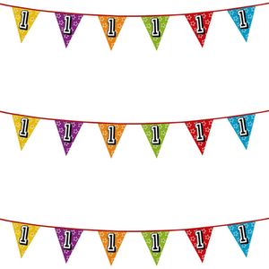 3x stuks vlaggenlijnen glitters 1 jaar thema feestartikelen