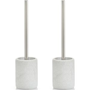 Set van 2x stuks toiletborstels met grijze gestreepte houder polyresin 36 cm