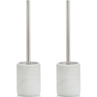 Set van 2x stuks toiletborstels met grijze gestreepte houder polyresin 36 cm