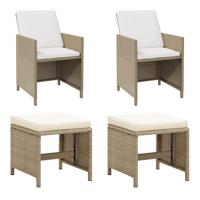 Tuinstoelen 2 st met voetenbanken poly rattan beige