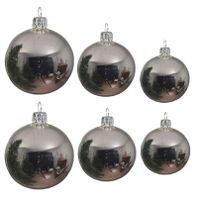 Glazen kerstballen pakket zilver glans 16x stuks diverse maten - thumbnail