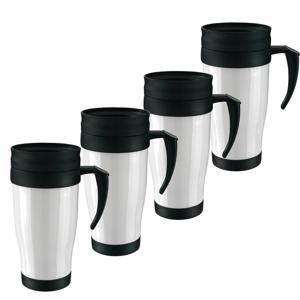 Thermosbeker/warmhoudbeker Koffie To Go - 10x - wit/zwart - 400 ml - koffie/thee bekers - dubbelwand